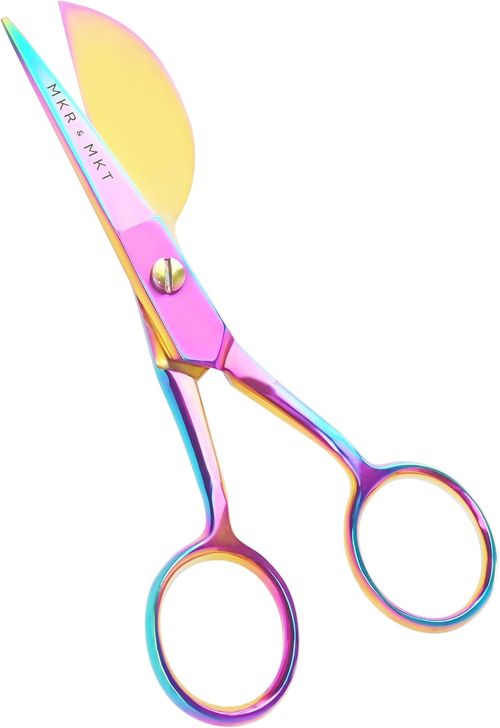 Small Embroidery 4.5 Inch Scissors Set of 2 Kit - Mini Double Bend Offset Duckbill and Double Bend Long Applique Needlepoint Blade with Pouch Sleeve (Rainbow)