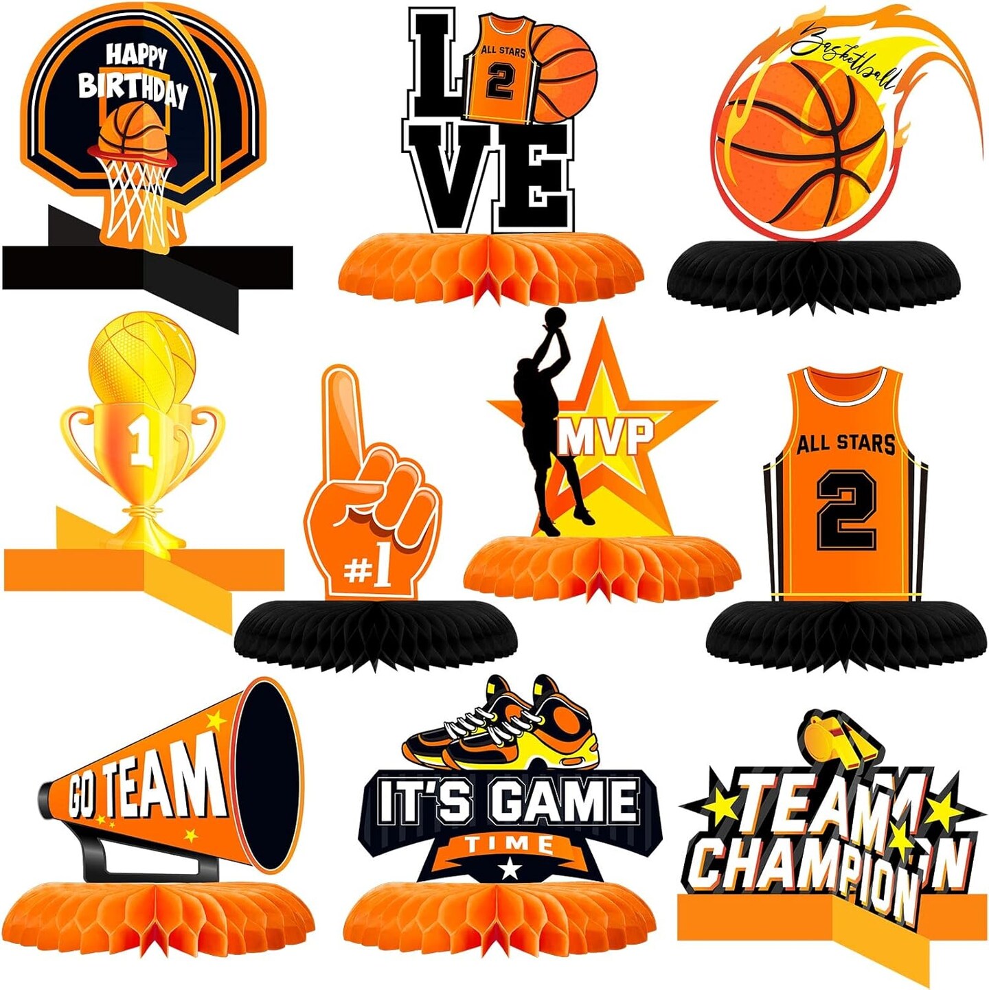 10 Pieces Basketball Birthday Decorations Basketball Table Centerpieces Party Decorations Honeycomb Centerpieces