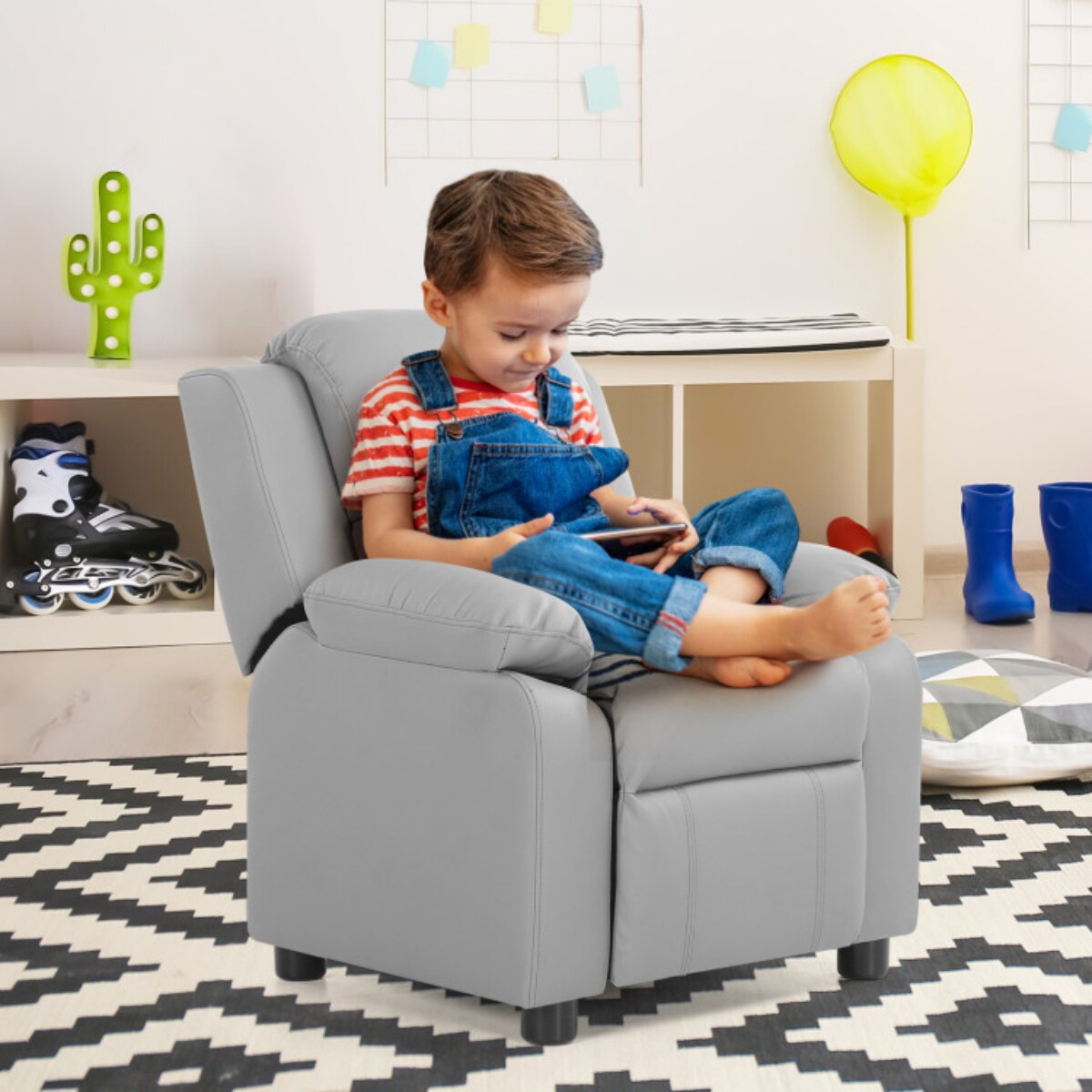 Kids Headrest Recliner Sofa Chair Hardwood, PU, Comfortable