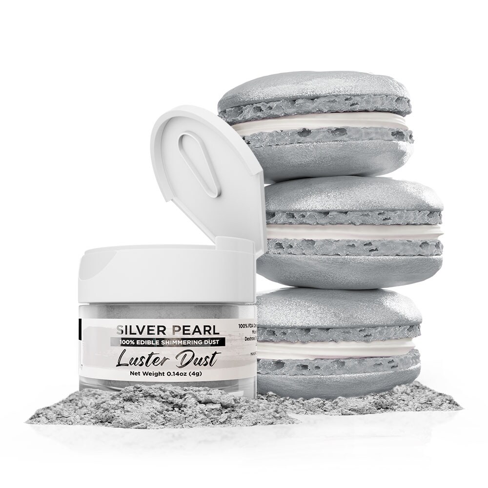 Bakell - Silver Pearl Luster Dust (4g, 1x Jar) Edible Vegan Dust &#x26; Paint for Baking, Desserts and Beverages
