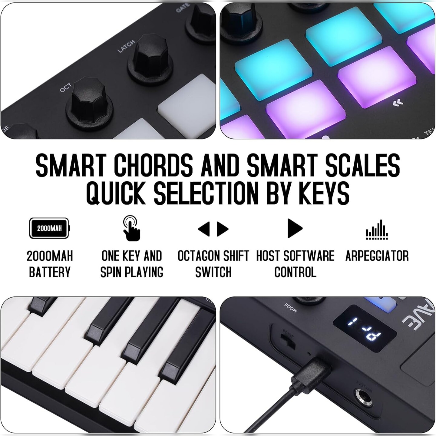 M-WAVE &#x2013; MIDI Keyboard Controller &#x2013; USB Bluetooth &#x2013; 25 Key, 16 Pads, Knobs, DAW Compatible
