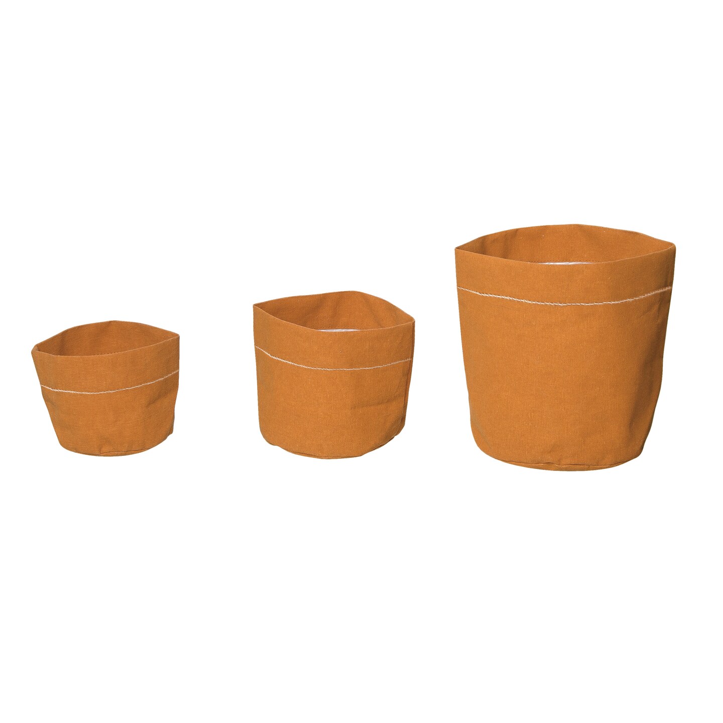 Transpac Canvas Orange Spring Planters Set of 3, 7.87" Fabric Brown Planters with Liner, Indoor Tabletop Decor, 7.87" H, Spot Clean