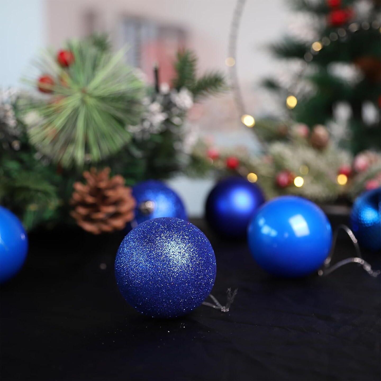 Christmas Ball Ornaments Navy Blue Christmas Ornaments Set for Christmas Tree Decorations Shatterproof Large Christmas Decorations Ornaments Bulk Balls 2.36&#x22; Hanging Decor for Xmas