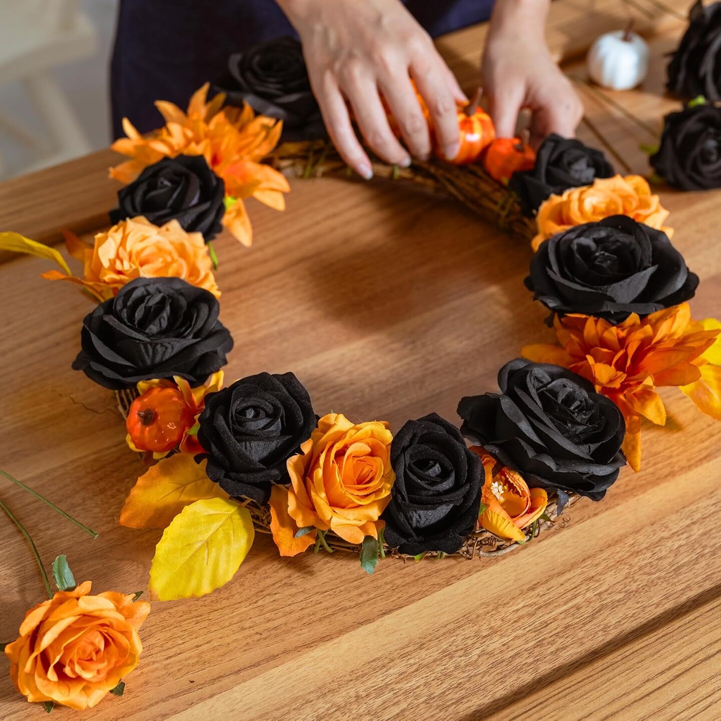 Artificial Flowers Combo Box, Fake Silk Foam Flower Mix with Wire Stem, DIY Wedding Bridal Bouquet Shower Party Home D&#xE9;cor (30-40 Pieces) (Halloween Theme)
