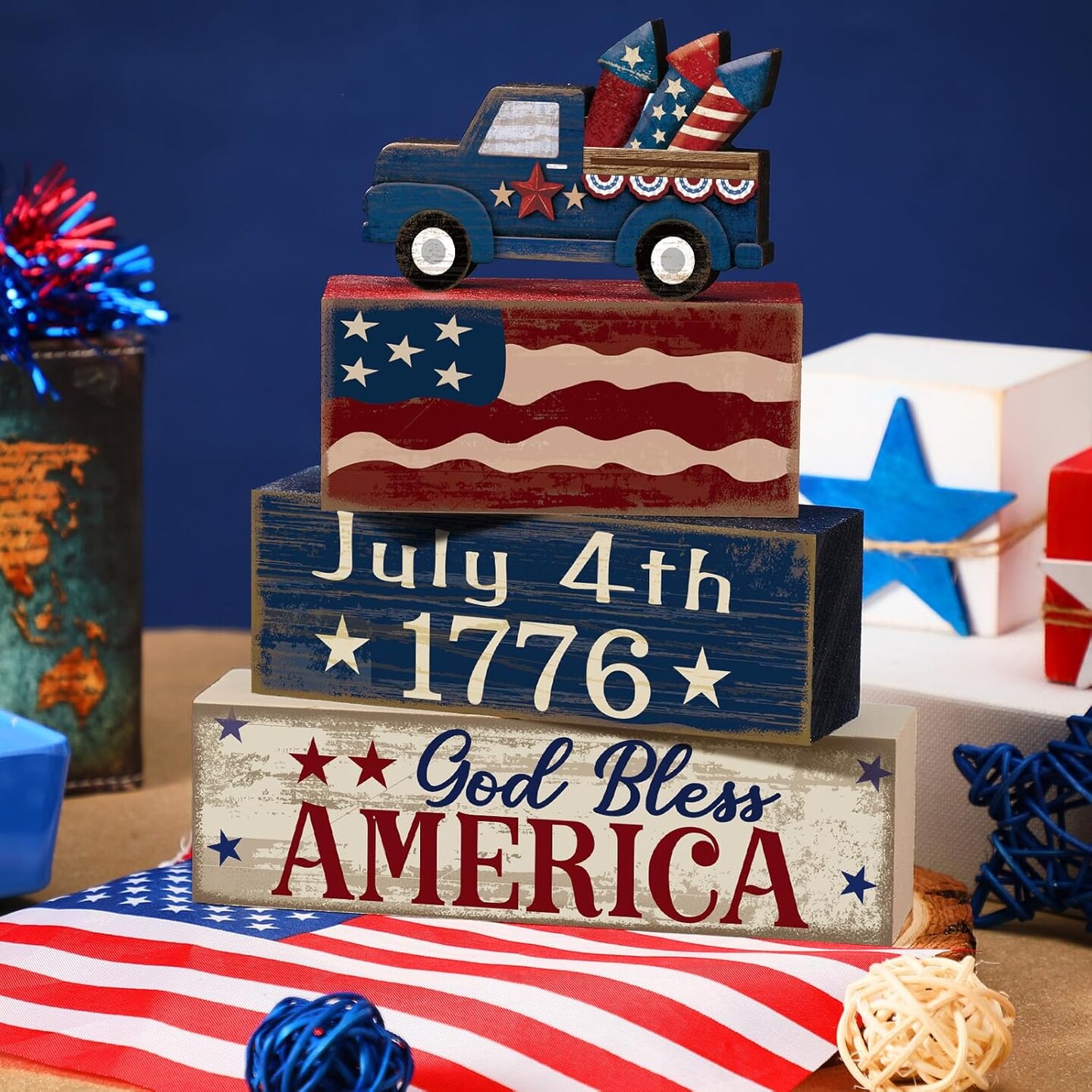 Tabletop Decorations Red, White, and Blue Table for 4th of July Decorations