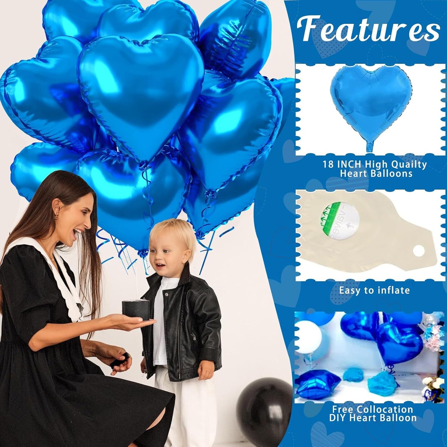 Blue Heart Balloons, 12PCS 18inch Blue Heart Shape Balloons, Valentine&#x27;s Day Balloons for Blue Love Balloon for Valentines Day White Wedding Brithday Decorations