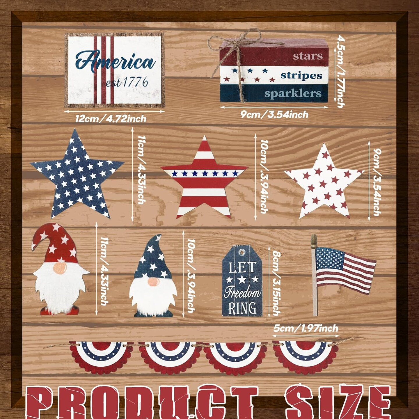 18 Pcs Memorial Day Tiered Tray Decor Set Rustic Patriotic Independence Day Decoration