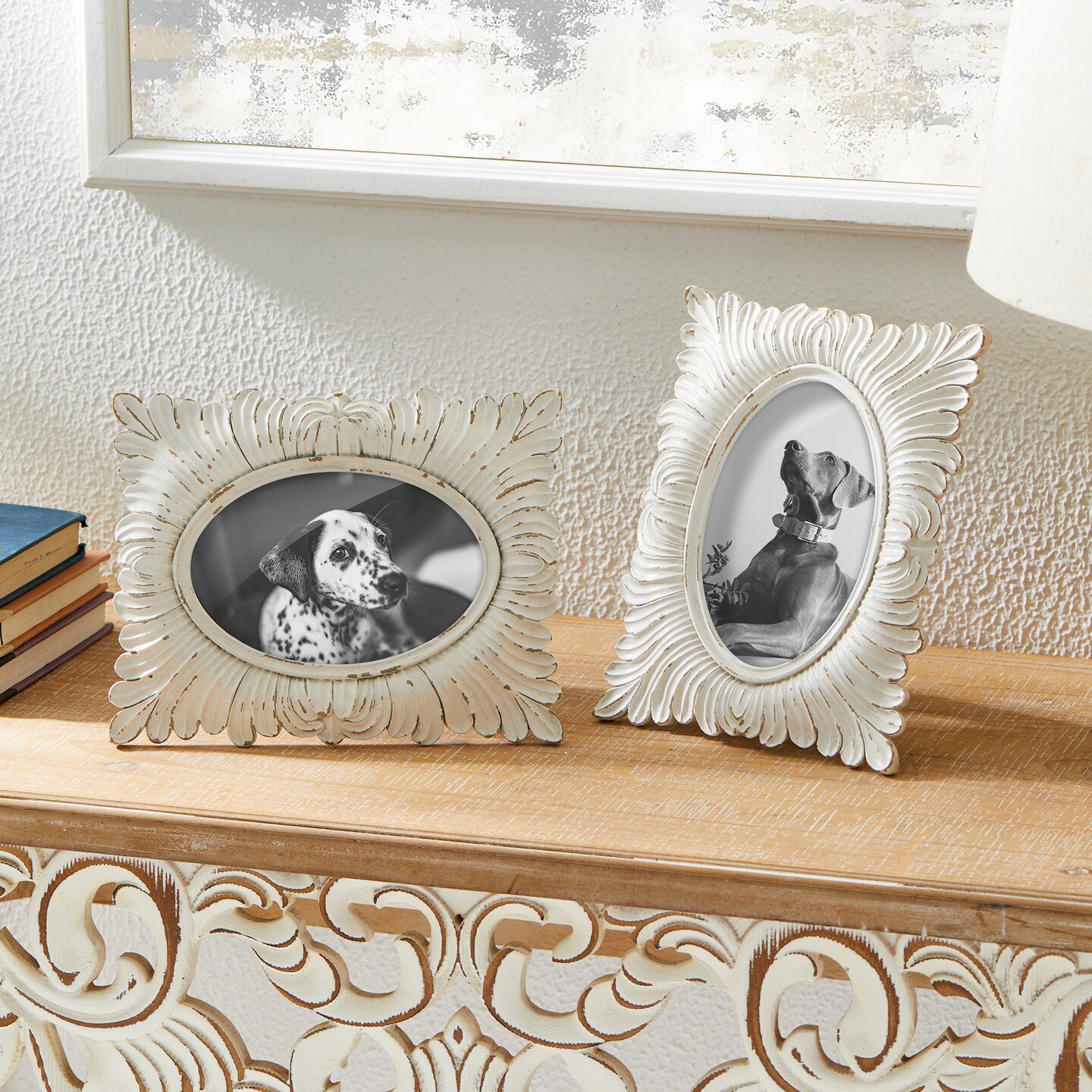 Set of 4 White Ornate Resin Wall or Tabletop Picture Frames-4x6