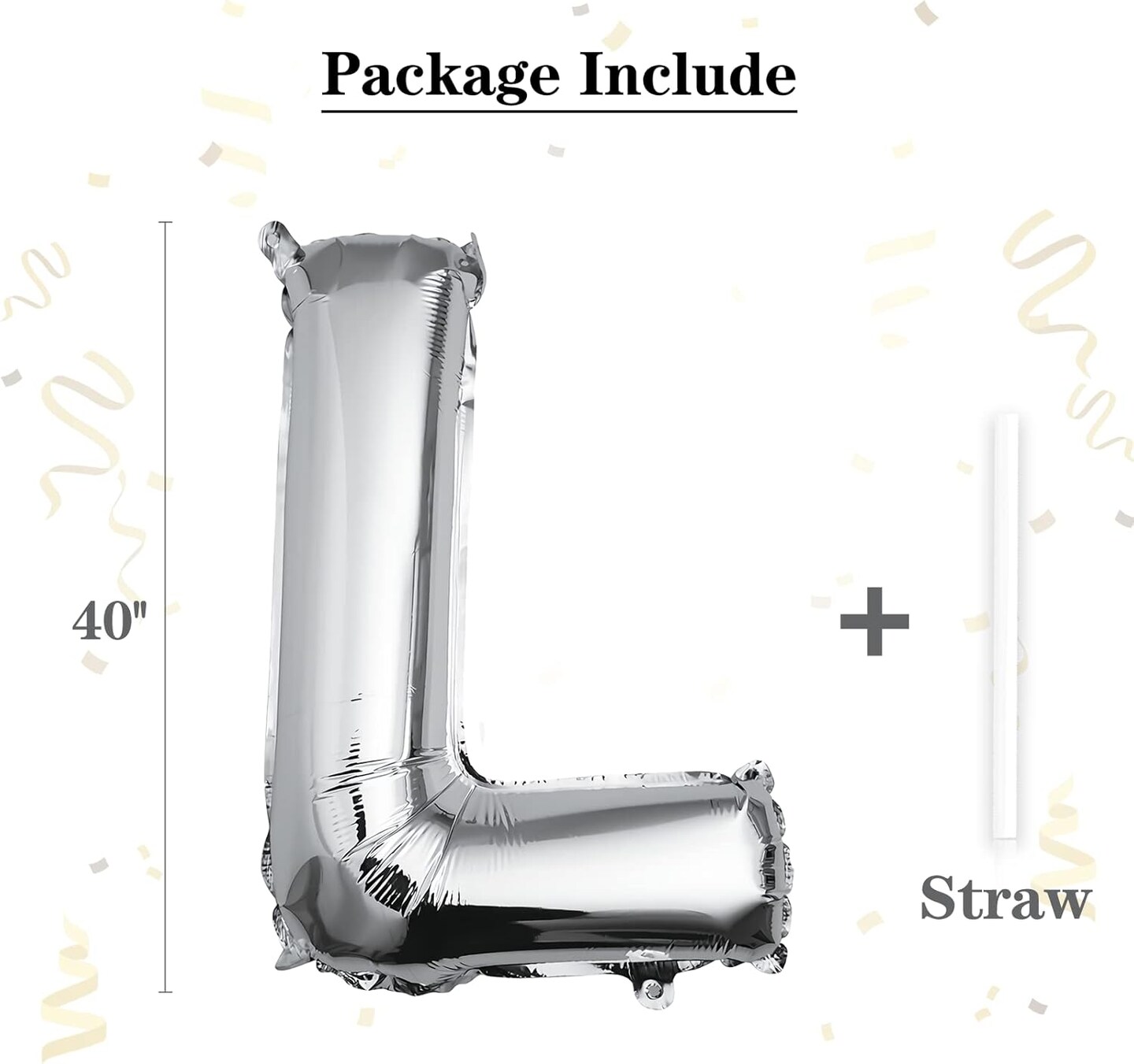40 inch Silver Letter L Balloon, Big Size Alphabet Foil Mylar Helium Balloons for Birthday Party Celebration Wedding Anniversary Baby Shower Decorations Supplies Alphabet L