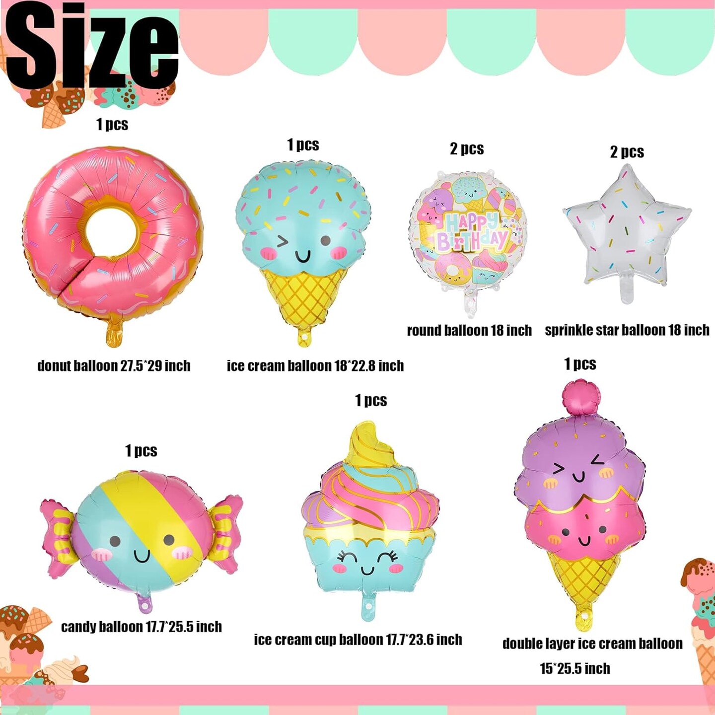 Ice Cream Balloons Donut Candy Themed Baby Shower Kids Sweet Summer Birthday Party Decor 9 Pcs