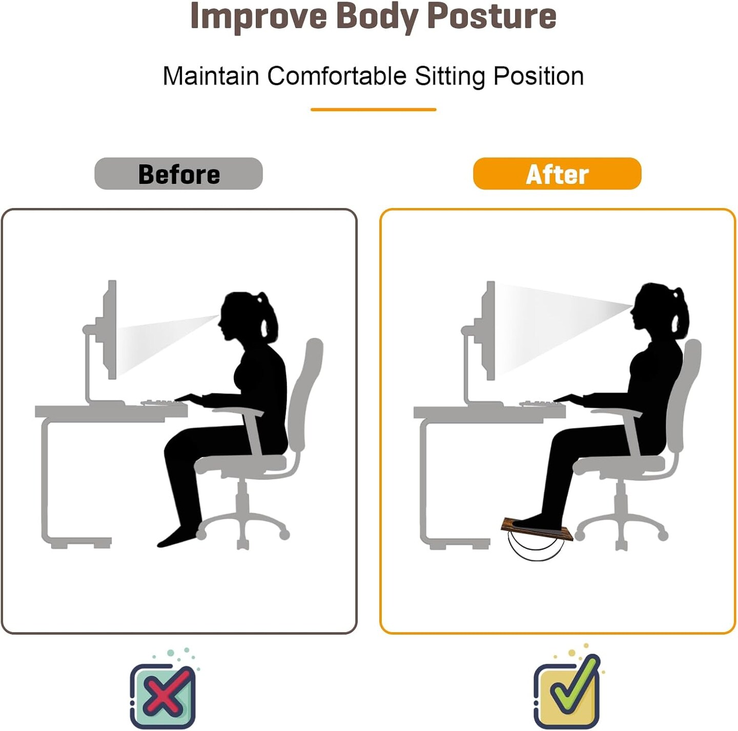 2-Pack Wooden Rocking Under Desk Foot Rest with Anti-Slip Surface – Ergonomic Adjustable Footrest for Office & Home, 4.7” Height, Brown