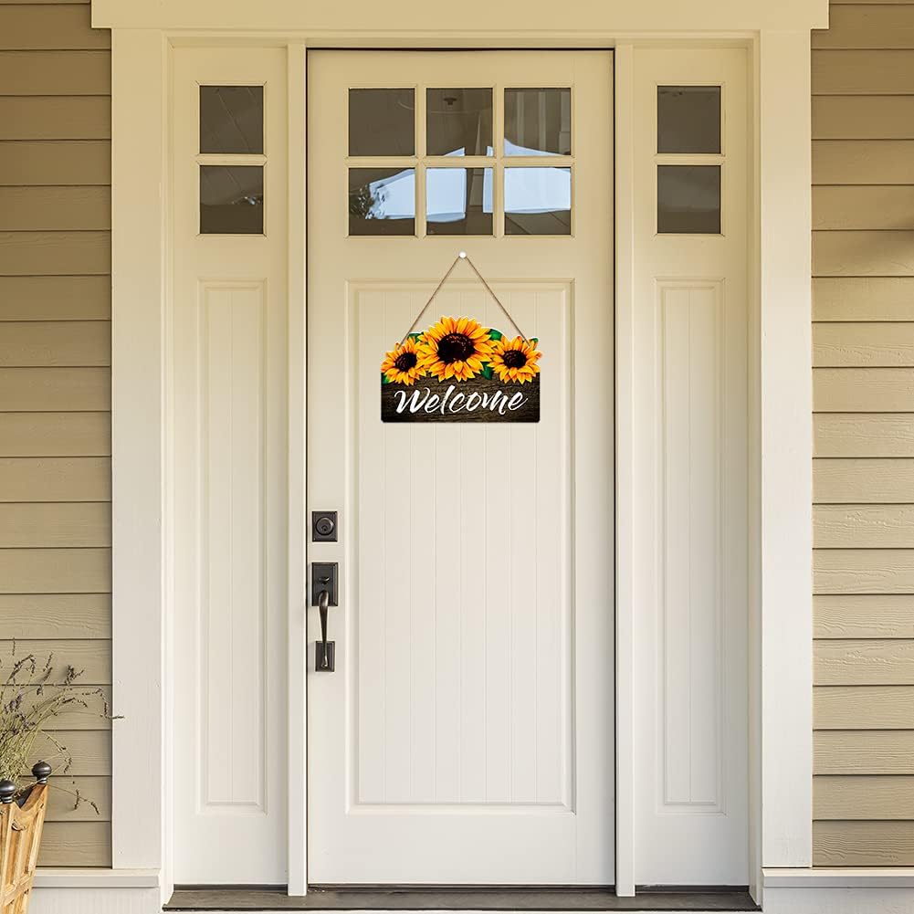 Welcome Sign for Front Door,8&#x22;x 12&#x22; Sunflower Welcome Sign,Rustic Summer Welcome Door Hanger,Welcome Sign for Front Porch Bedroom Living Room Indoor Outdoor Kitchen Home Decor