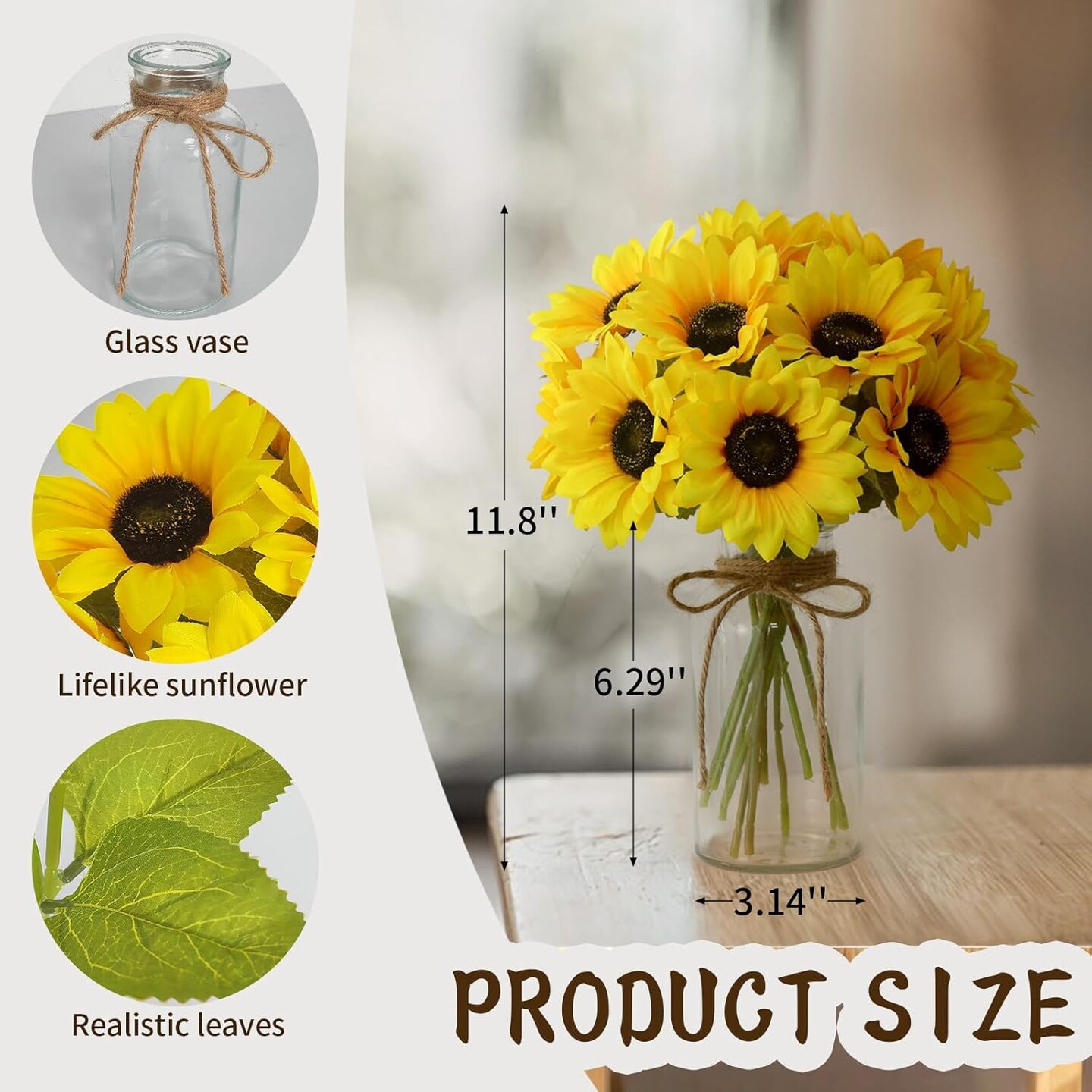Artificial Sunflowers in Vase – Summer Table Centerpieces & Home Decor