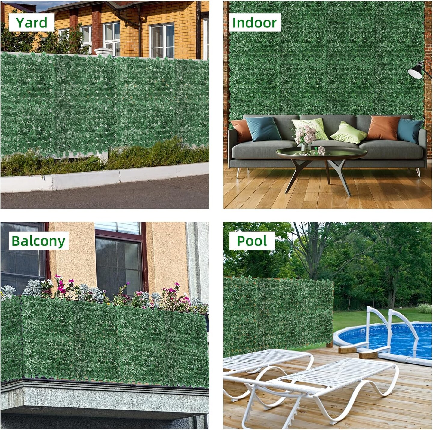 Artificial Ivy Privacy Fence Screen &#x2013; 52 Sq Ft UV-Resistant Customizable Greenery Panels, 40-Pack Realistic Hedge for Indoor/Outdoor Balcony, Garden, Fence (Green)