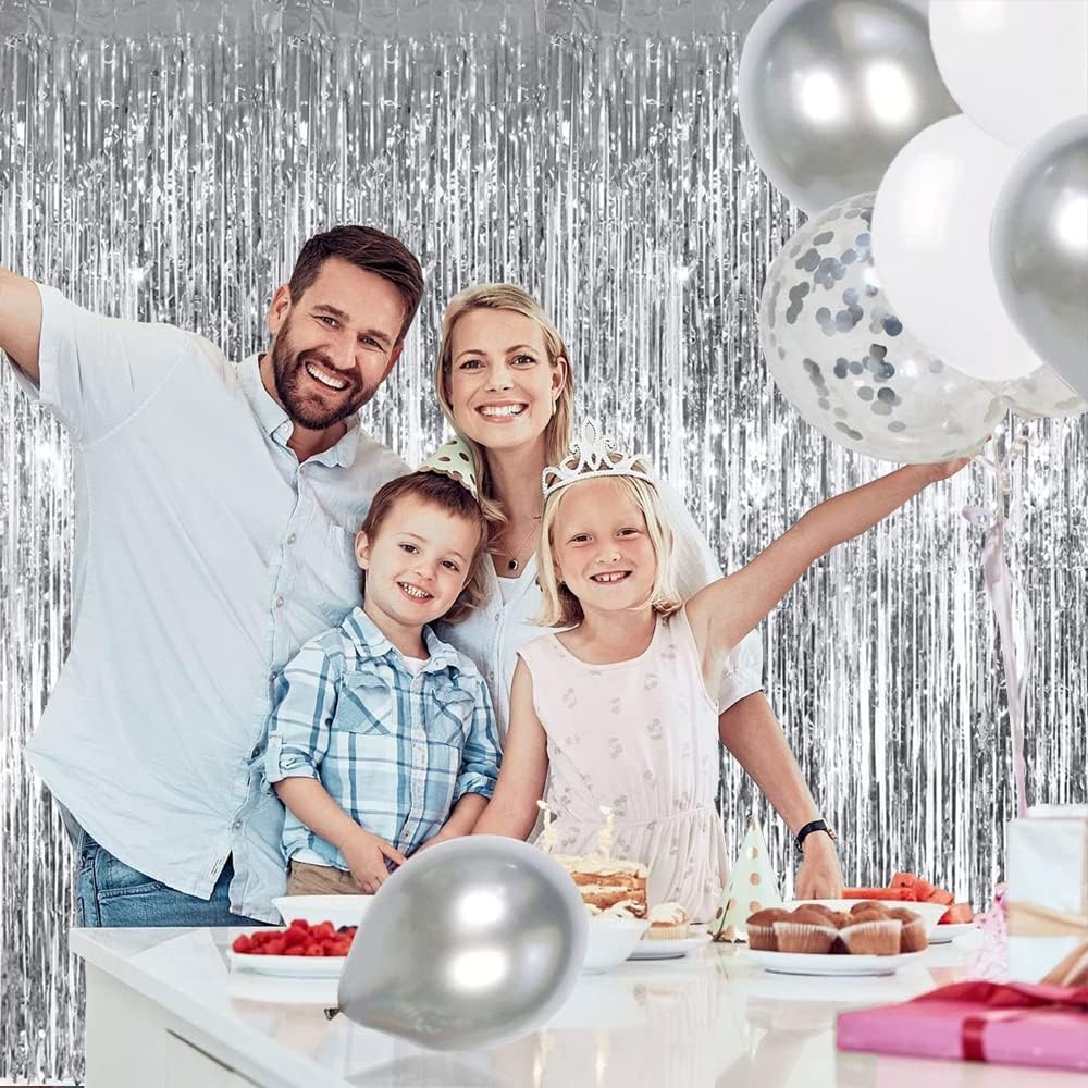 3Pcs Silver Metallic Tinsel Foil Fringe Curtains,3.28ft x 6.56ft Silver Photo Booth Backdrop Streamer Curtain,Great for Bachelorette,Birthday,Christmas,New Year Party Decorations