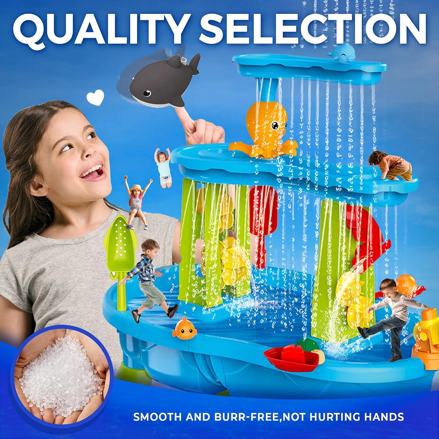 Summer Water and Sand Table with Water Pumb &#x26; Umbrella - Summer Toys 3-Tier Kids Water Play Table, Outdoor Toys for Boys Girls
