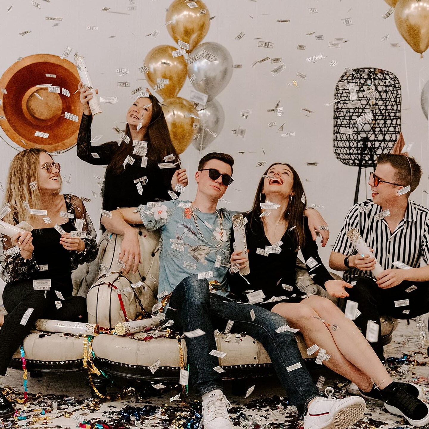 6PCS Money Confetti Cannons – $100 Bill Party Poppers for NYE, Birthday & Graduation