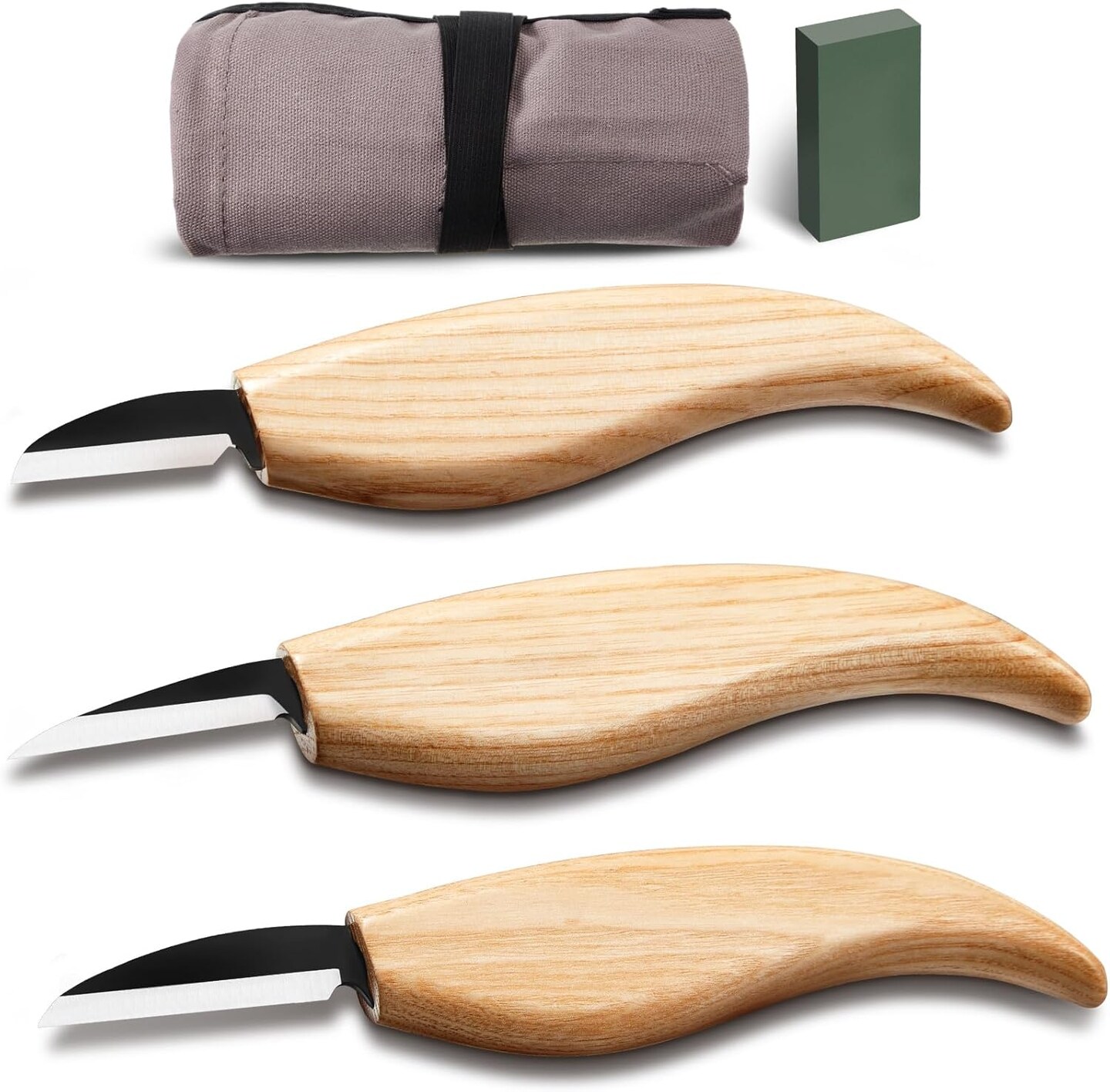 5 Pack Wood Carving Tool Set 3 Knife Set wood carving knives with High Carbon Steel Blades, Ergonomic Ash Wood Handle, with Storage Bag and Whetstone, for Beginner Hobbyist