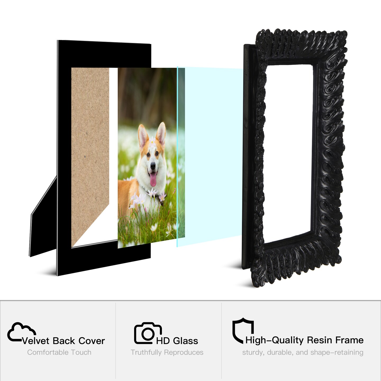 Set of 2 Black Scoop Resin Tabletop Picture Frames-5x7