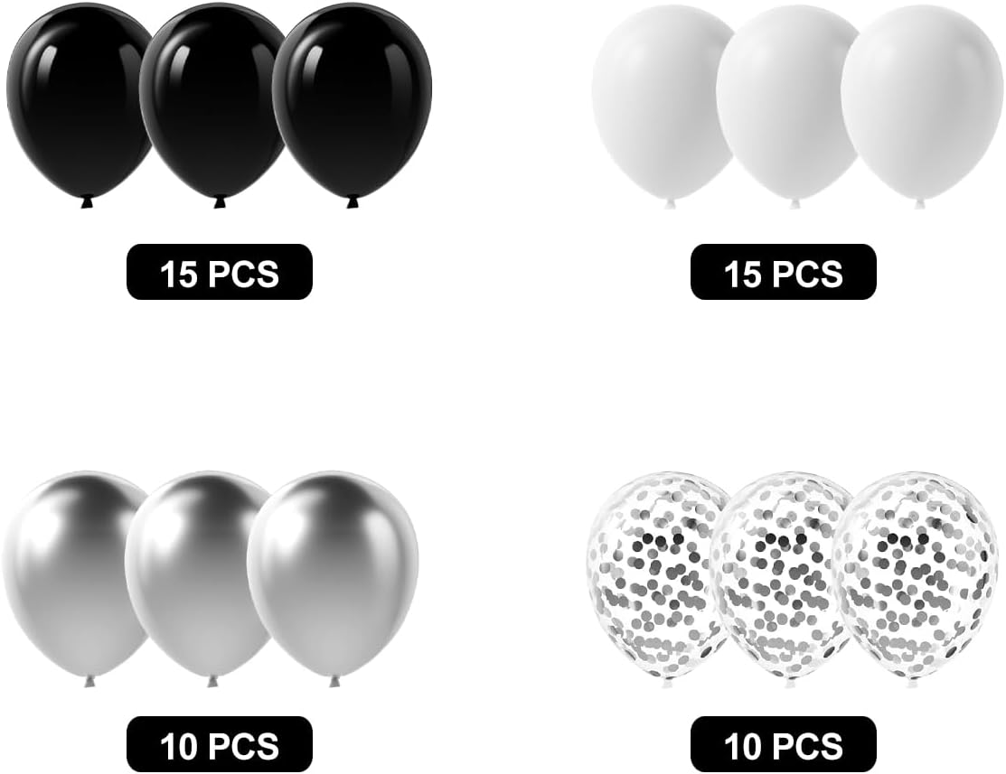 Black Silver Confetti Balloons, Total 50PCs Balloons for Birthday Wedding Bridal Baby Shower Graduation Silver and Black Party Decorations