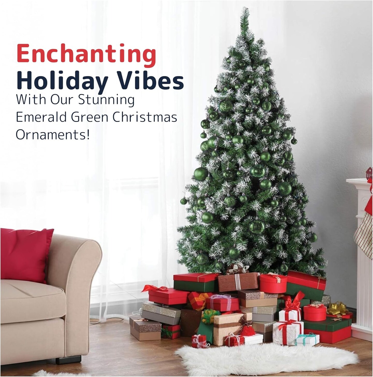 36-piece emerald green shatterproof Christmas ornaments for indoor/outdoor decor.