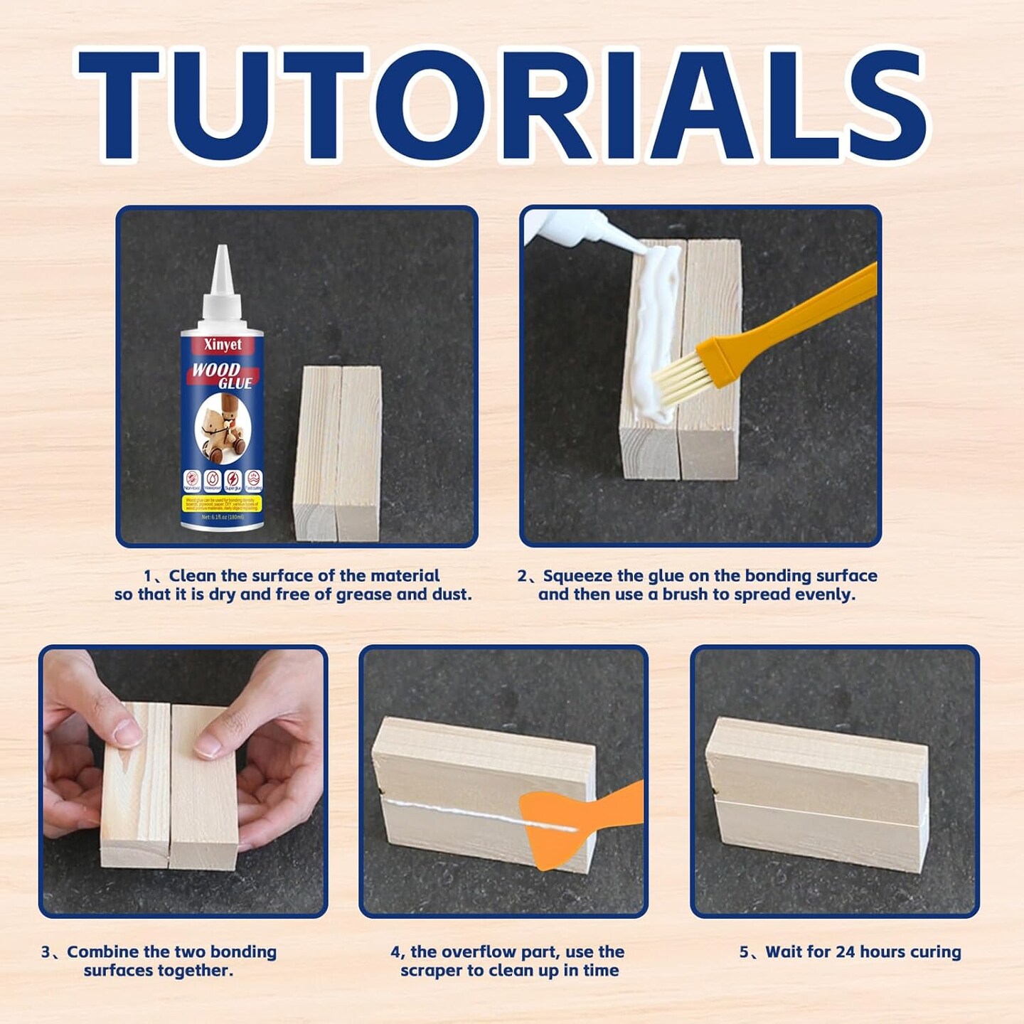 Wood Glue, Professional Furniture Repair Glue, Waterproof Clear Wood Glue for Furniture Heavy Duty, Strong Wood Glue for Crafts, Furniture, Wood Floor and Wood Products-180ml
