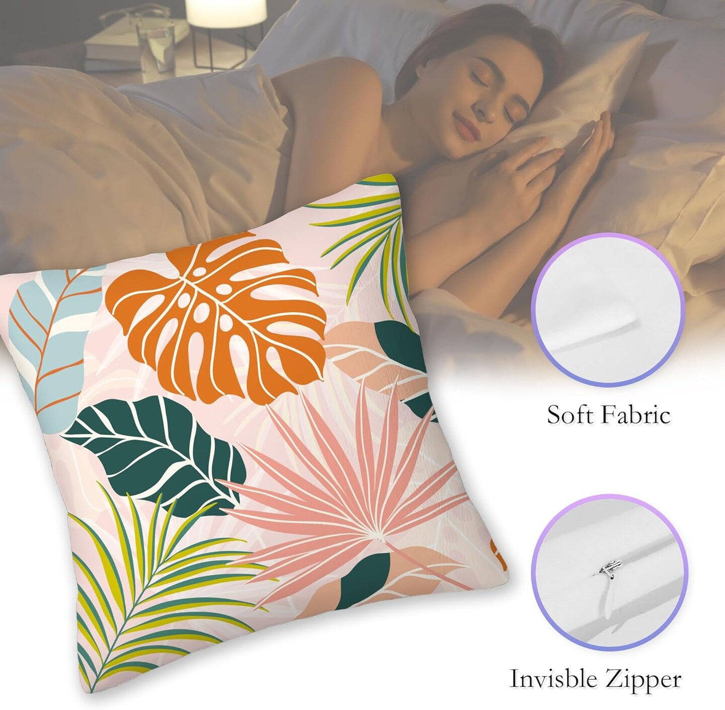 Tropical Palm Leaf Throw Pillow Cover 18x18 in,Summer Palm Decorative Pillow Cases Set of 2 for Home Living Room Bed Sofa Bedroom Decor Cases Square Outdoor
