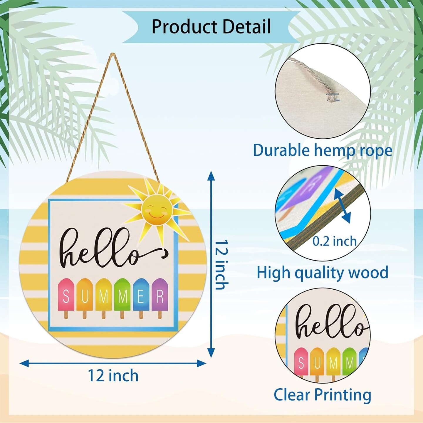 Summer Decor Summer Door Decor Popsicle Hanging Decorations Wooden Hello Sunshine Front Door Hanger Door Sign for Wall Office Indoor Home Decorations