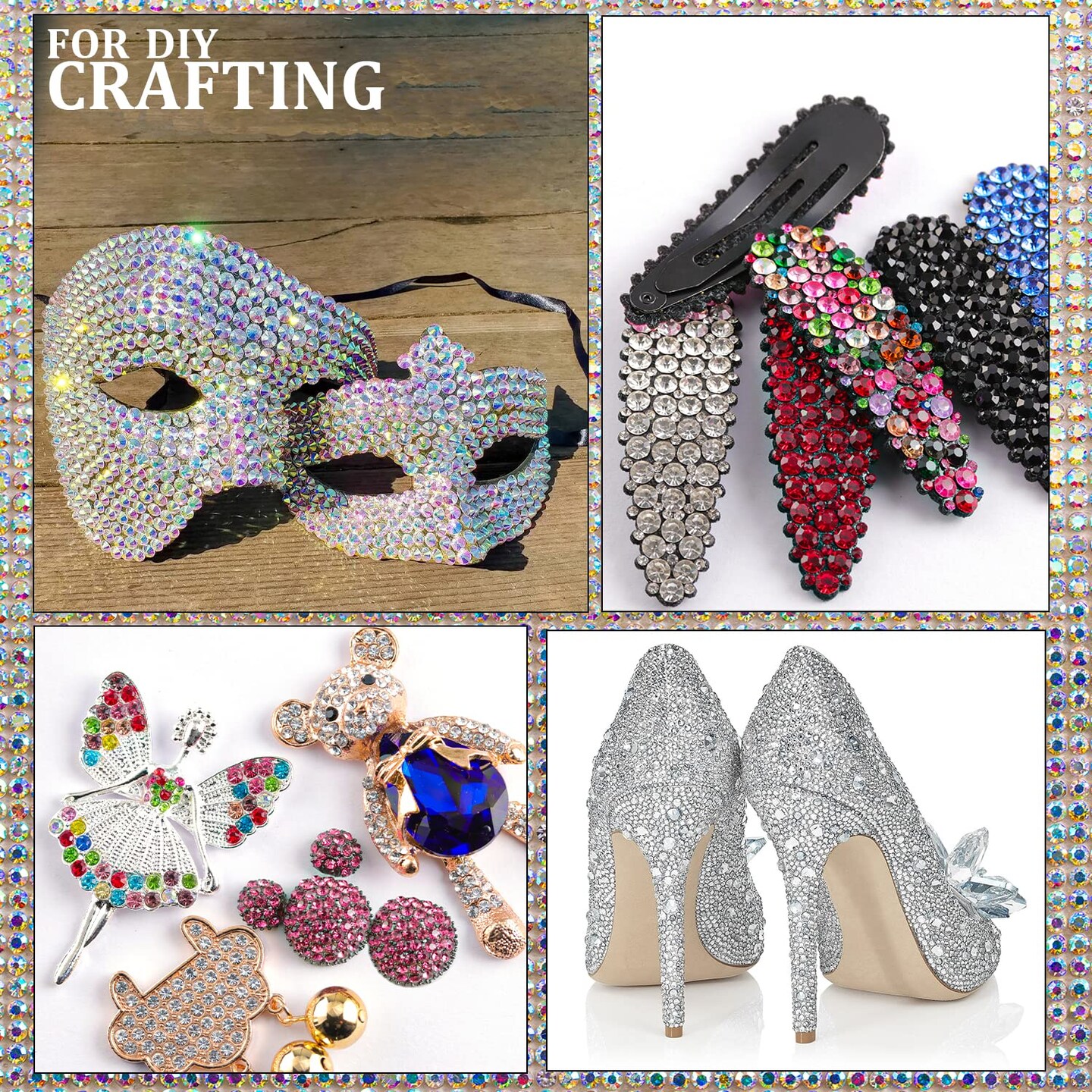 2-Pack Flatback Rhinestones – 4,520pcs Rainbow, AB & White Gems for Crafts, Nail Art & Bedazzling