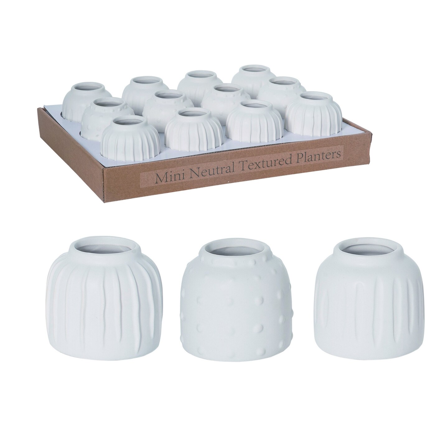 Transpac Dolomite 15.5 in. White Spring Scalloped Planters In Display Set of 12
