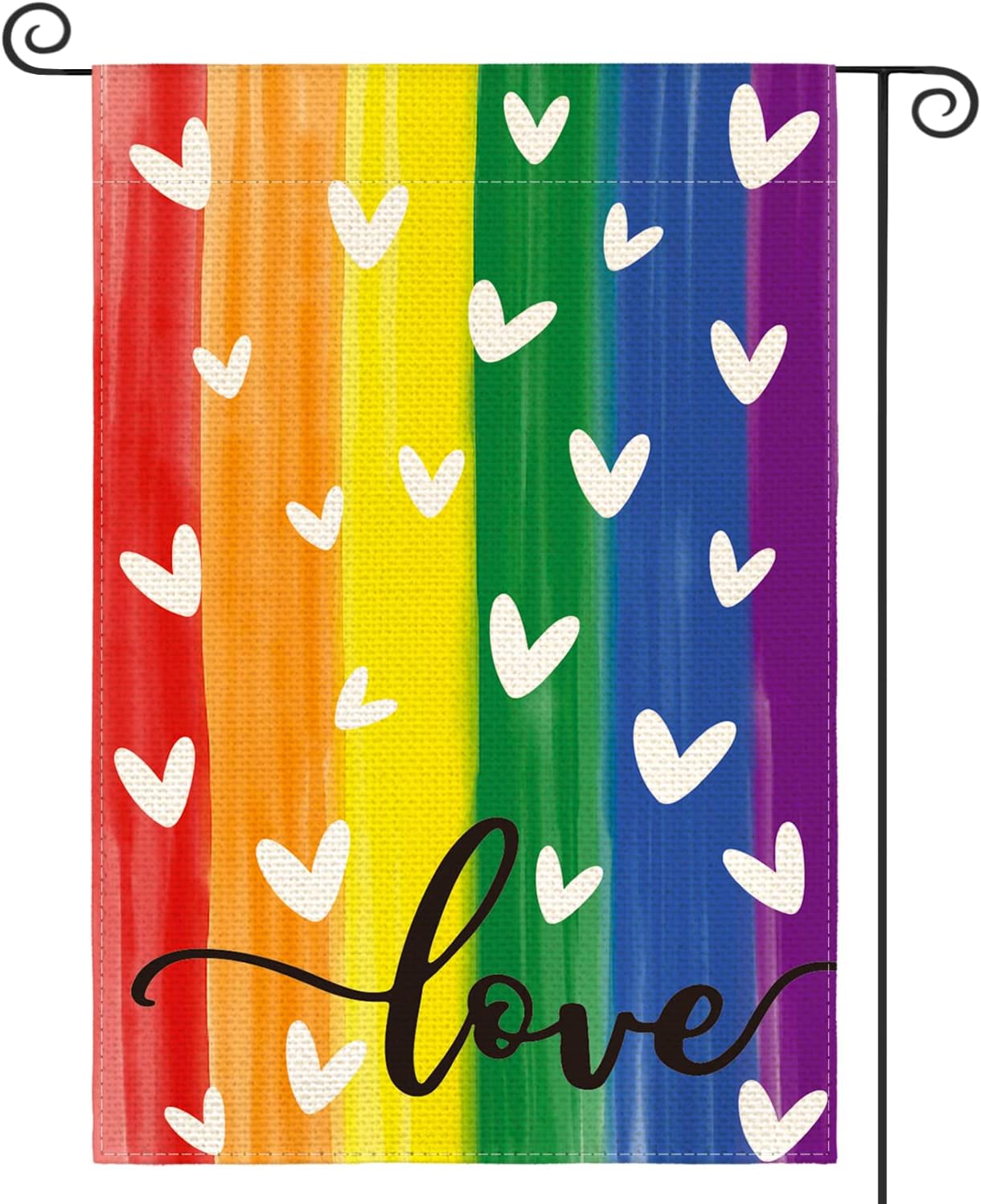 Pride Love Heart Rainbow Garden Flag 12x18 Inch Double Sided Outside, LGBTQ+ Progress Community Gay Lesbian Transgender Bisexual Yard Outdoor Decoration