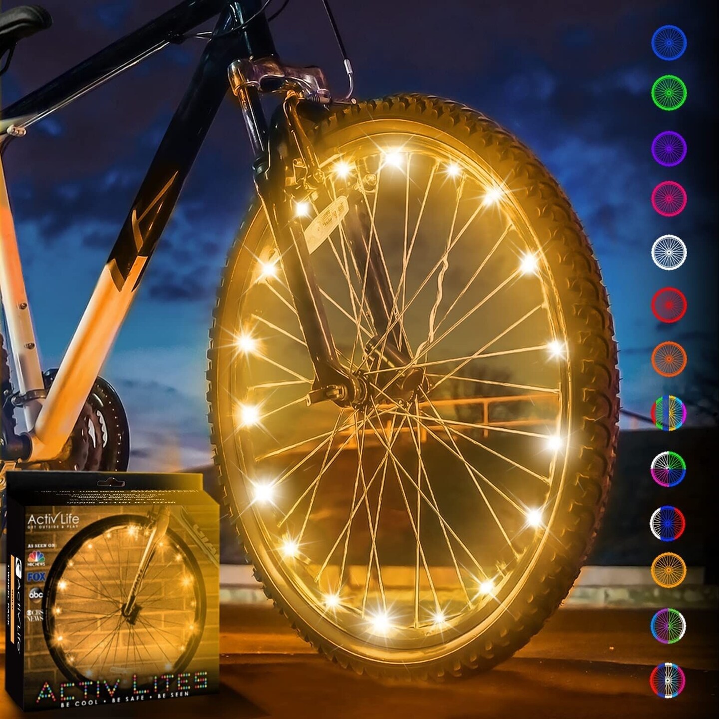 Activ Life LED Bike Wheel Lights with Batteries Included, Get 100% Brighter and Visible from All Angles for Ultimate Safety &#x26; Style (1 Tire Pack, Gold)