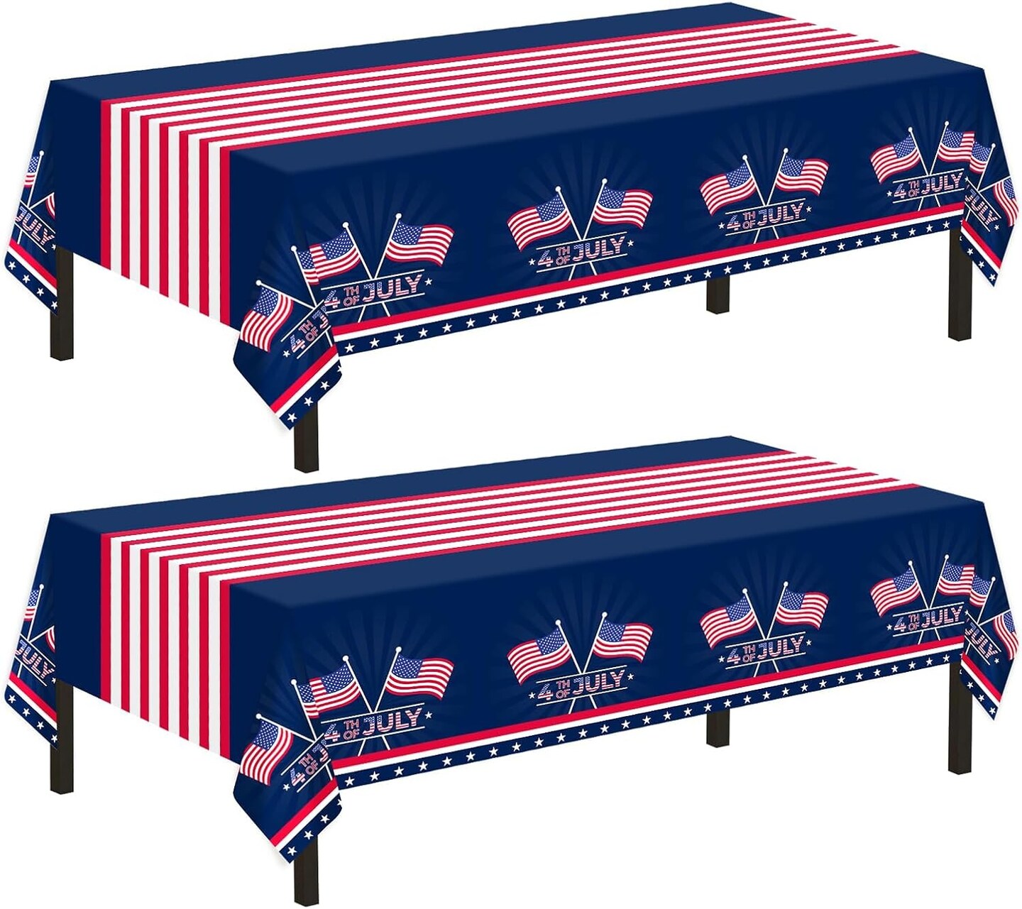 2-Pack 54" x 108" Disposable American Flag Tablecloths – Patriotic Plastic Table Covers for Fourth of July, Veterans Day, Picnics, Camping, and Parties
