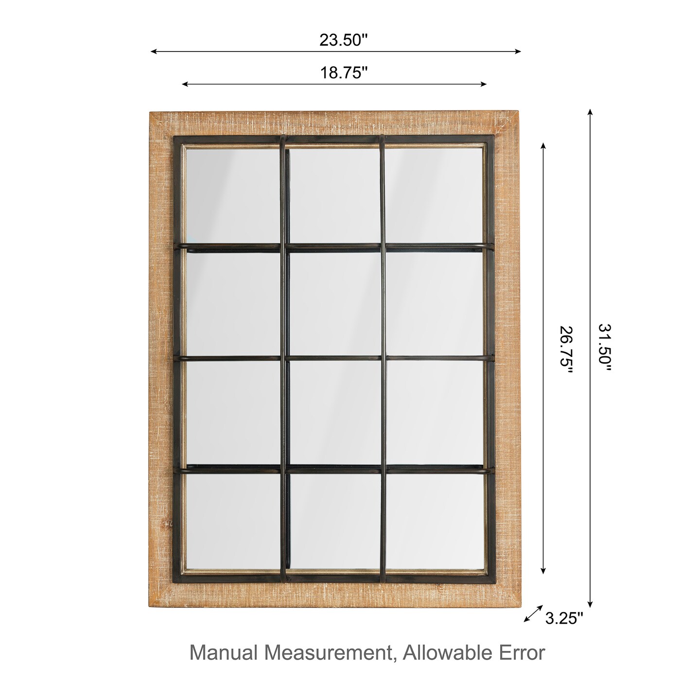 Set of 2 31.5&#x22;H Large Farmhouse Wooden Metal Windowpane Accent Wall Mirror