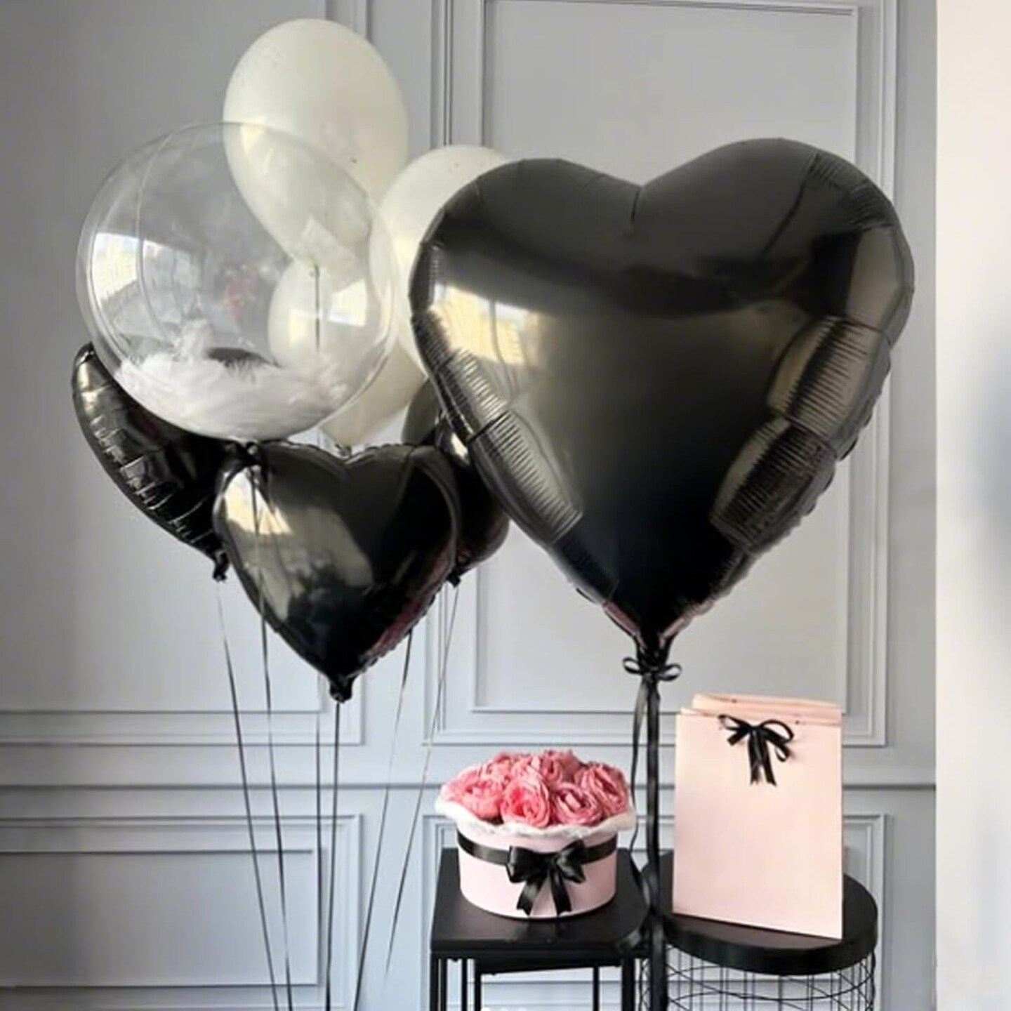 12-Pack 18in Black Heart Foil Balloons – Party Decor for Valentine’s Day, Birthday & Wedding