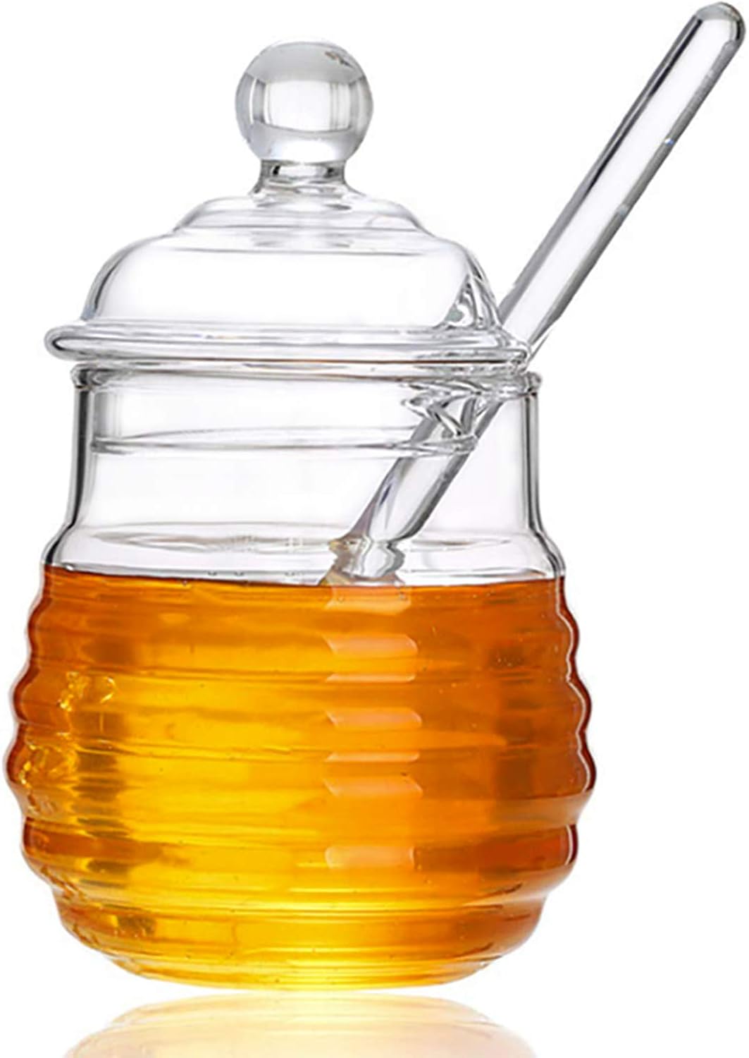 9oz Glass Honey Pot with No Drip Dipper &#x26; Leak-Proof Lid - Clear Honey Dispenser Jar Container for Home Kitchen Coffee Bar Decor Mini Honey Jars with Stand, Reusable Glass Honey Dipper