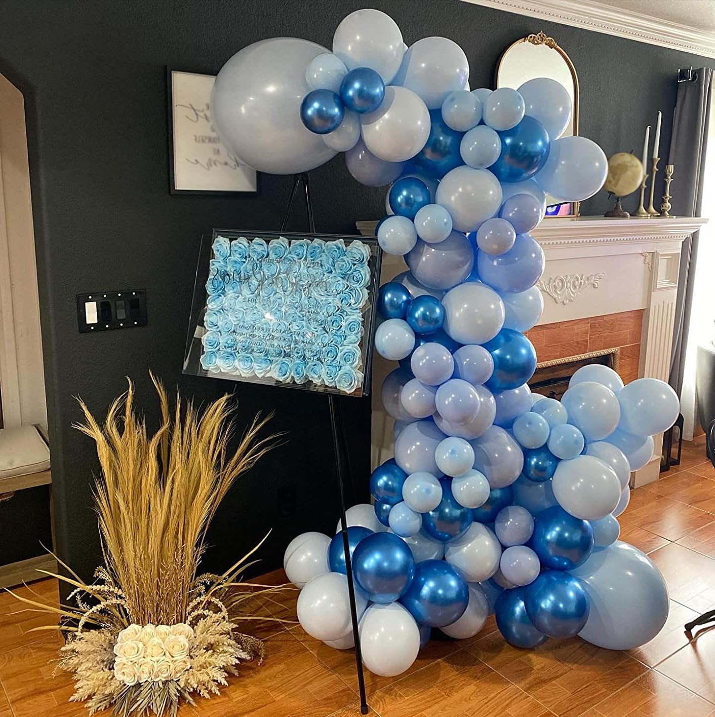 60Pcs 12Inch Chrome Blue Balloons Kit Macaron Baby Pearl Navy Blue Latex Balloons