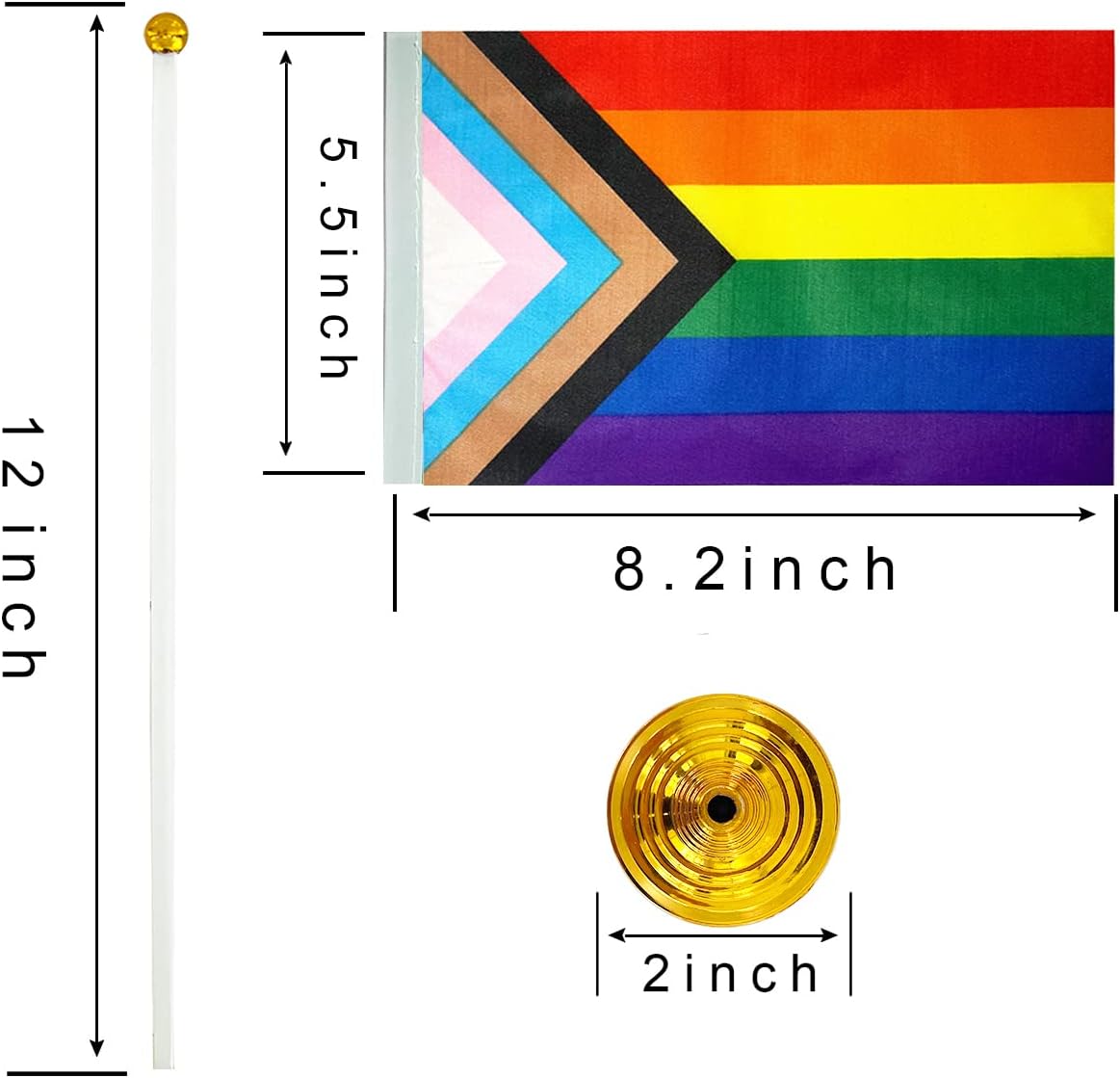 12 Pack Progress Pride Rainbow Desk Flag Small Mini Gay LGBT Table Flags With Stand Base,Rainbow Mardi Gras Festival Events Celebration Decorations
