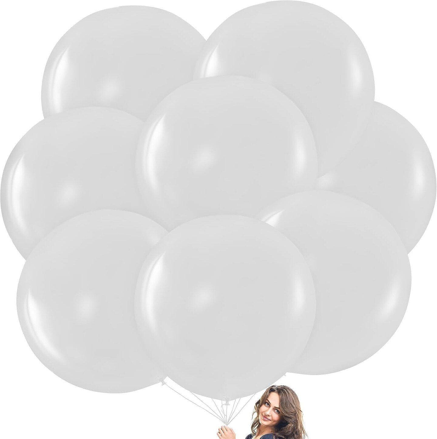 White Giant Balloons - 8 Jumbo 36 Inch for Photo Shoot, Wedding, Baby Shower, Birthday Party and Event Decoration - Strong Latex Big Round - Helium Quality