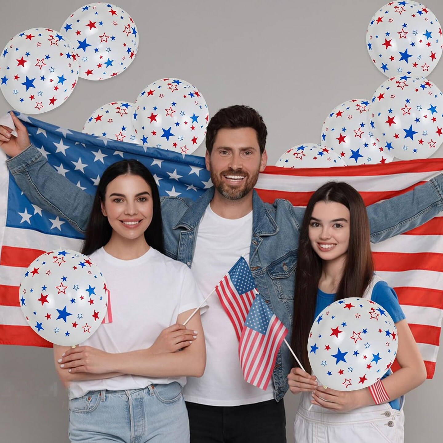 12 Inch Printed Star White Balloons, 50 Pcs Printed Blue Red Star Latex Balloon for 4th of July Decorations Happy Birthday Festival Anniversary Independence Day Decoration Baby Shower Party Supplies