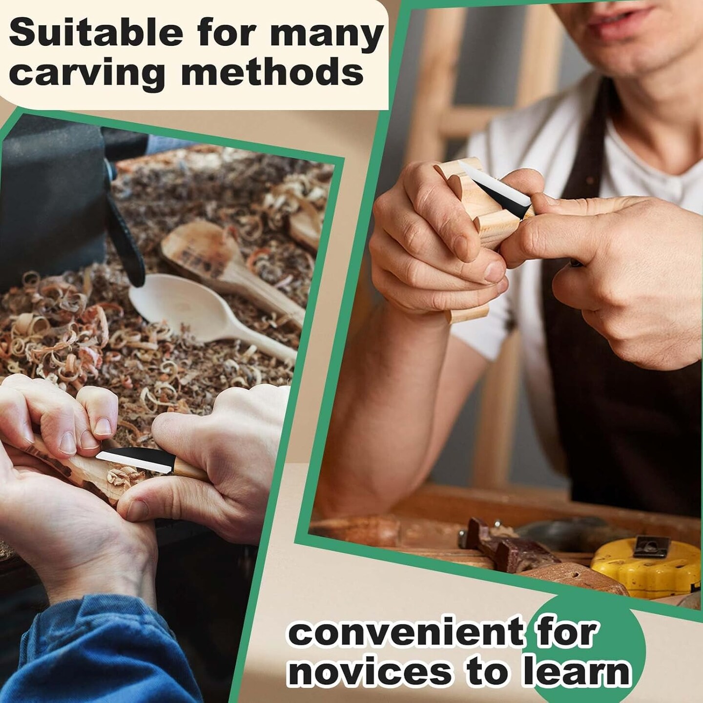 5 Pack Wood Carving Tool Set 3 Knife Set wood carving knives with High Carbon Steel Blades, Ergonomic Ash Wood Handle, with Storage Bag and Whetstone, for Beginner Hobbyist