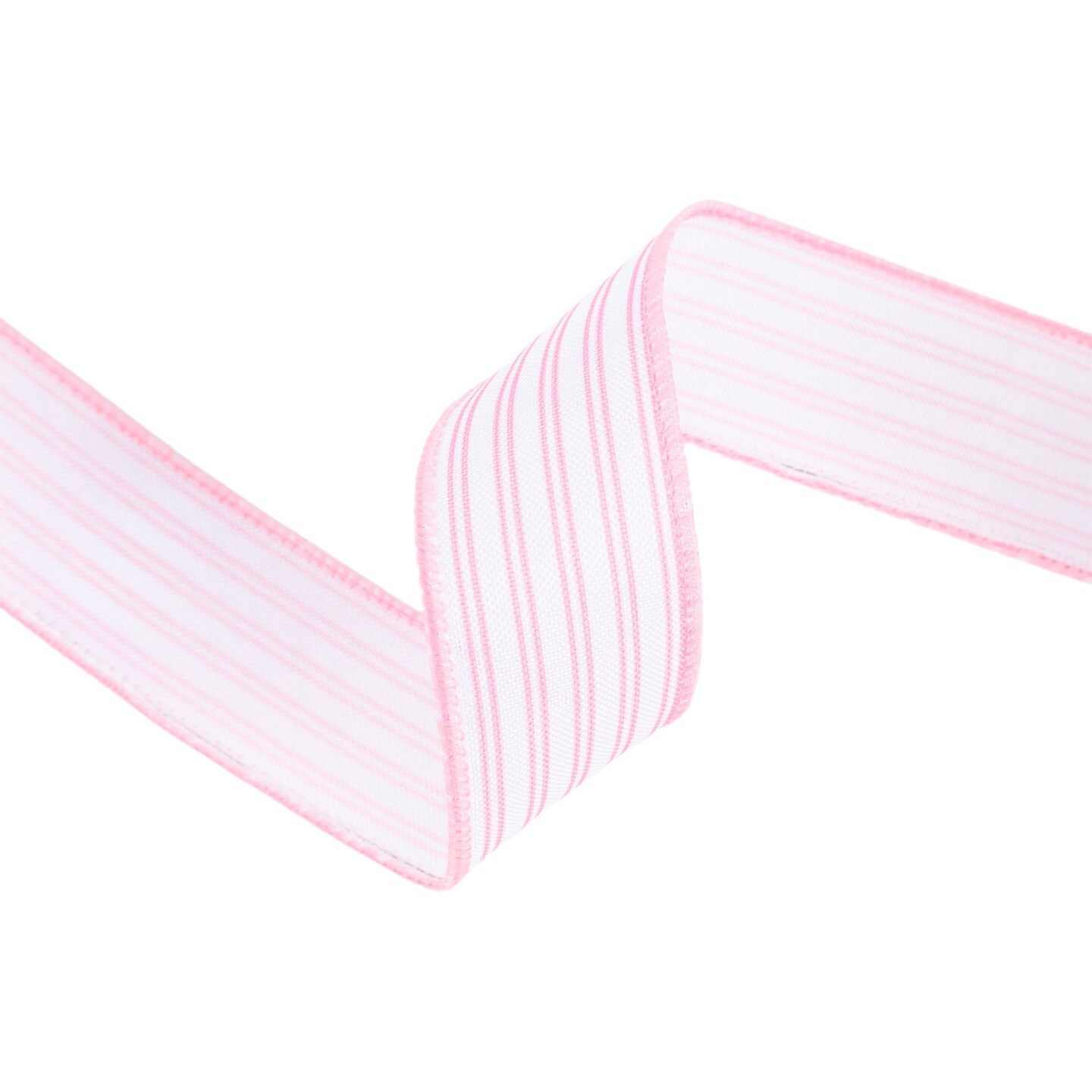 LaRibbons 1 1/2" Wired Ribbon, White w/ Pink Ticking Stripes, 10 Yard Roll