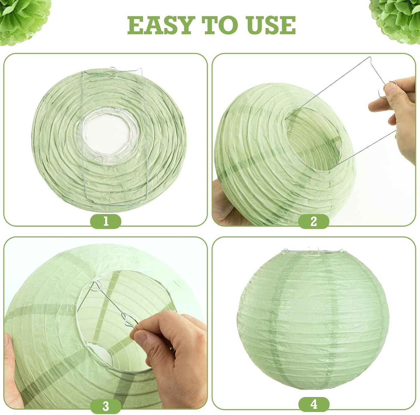 12Pcs Green and Brown Party Decorations Paper Tissue Pom Poms Honeycomb Balls Paper Fans Hanging Deco Green Lanterns for Jungle Safari Summer Birthday Wedding Party