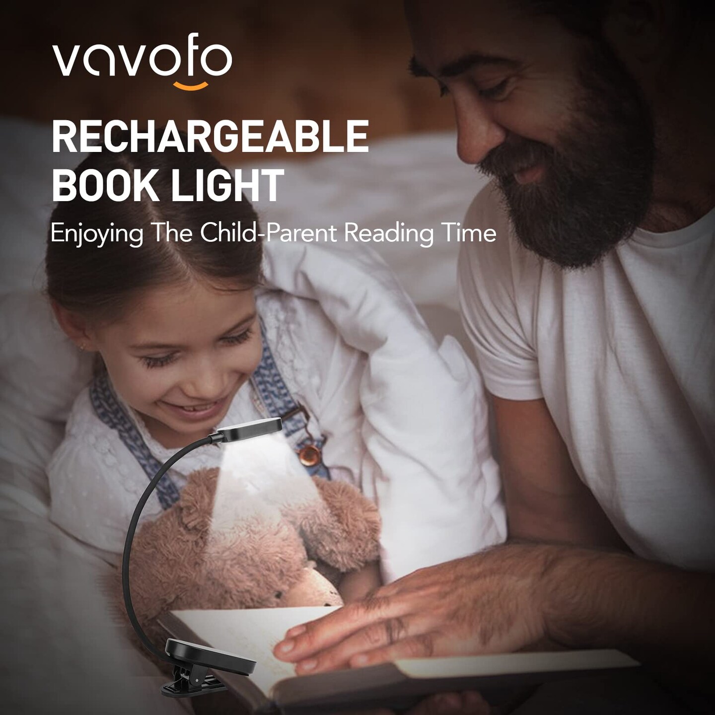 Rechargeable Book Light, 14 LEDs Eye Care Clip On Amber Reading Light for Bookworms Reading in Bed with 9 Colors 9 Brightness(Black)