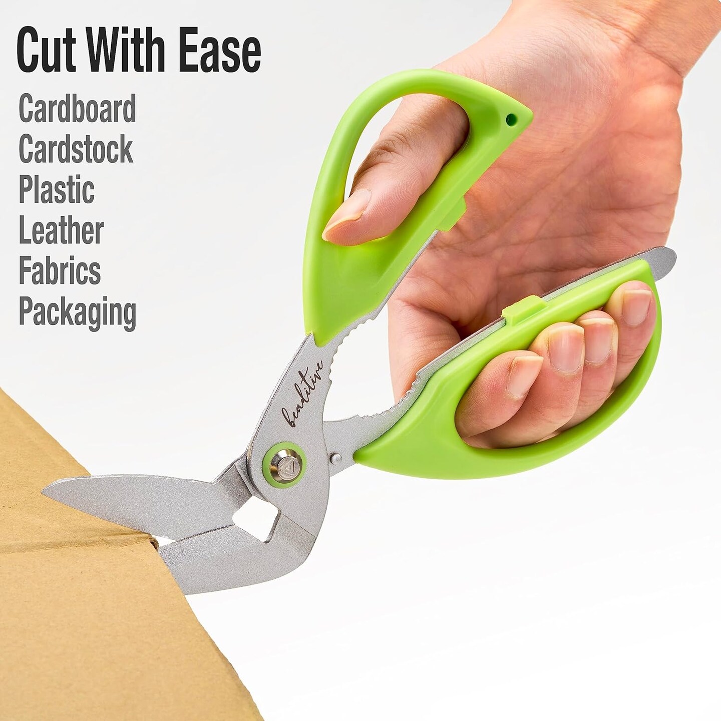 Heavy Duty Multipurpose Angled Craft Scissors 7" - Japanese Stainless Steel, Serrated Blade - Craft Shears for Cardboard, Plastic, Leather, Fabrics, and Packaging