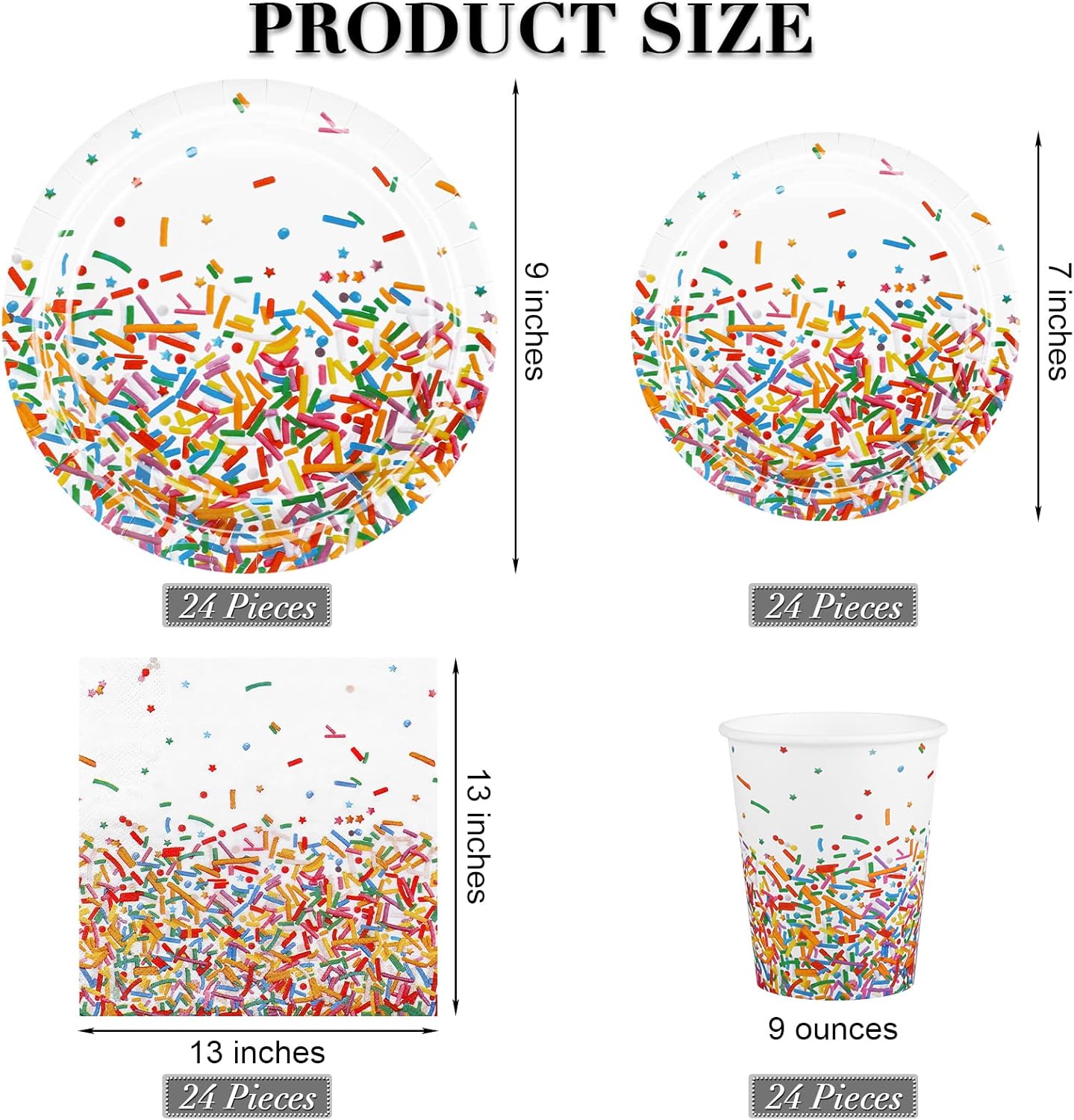 97 Pieces Confetti Sprinkles Tableware Set Disposable Tablecloth Paper Cups Dessert Plates Beverage Napkins for Party Decorations Wedding Birthday Party Favors