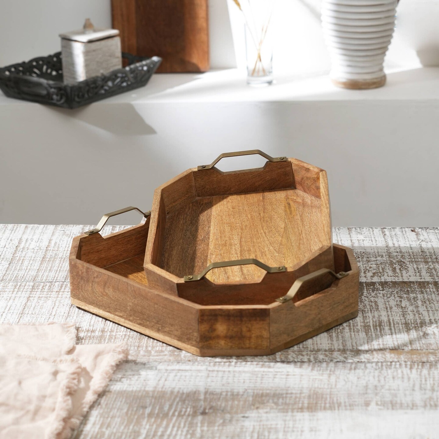 Handcrafted Octagonal Mango Wood Decor &#x26; Serving Tray