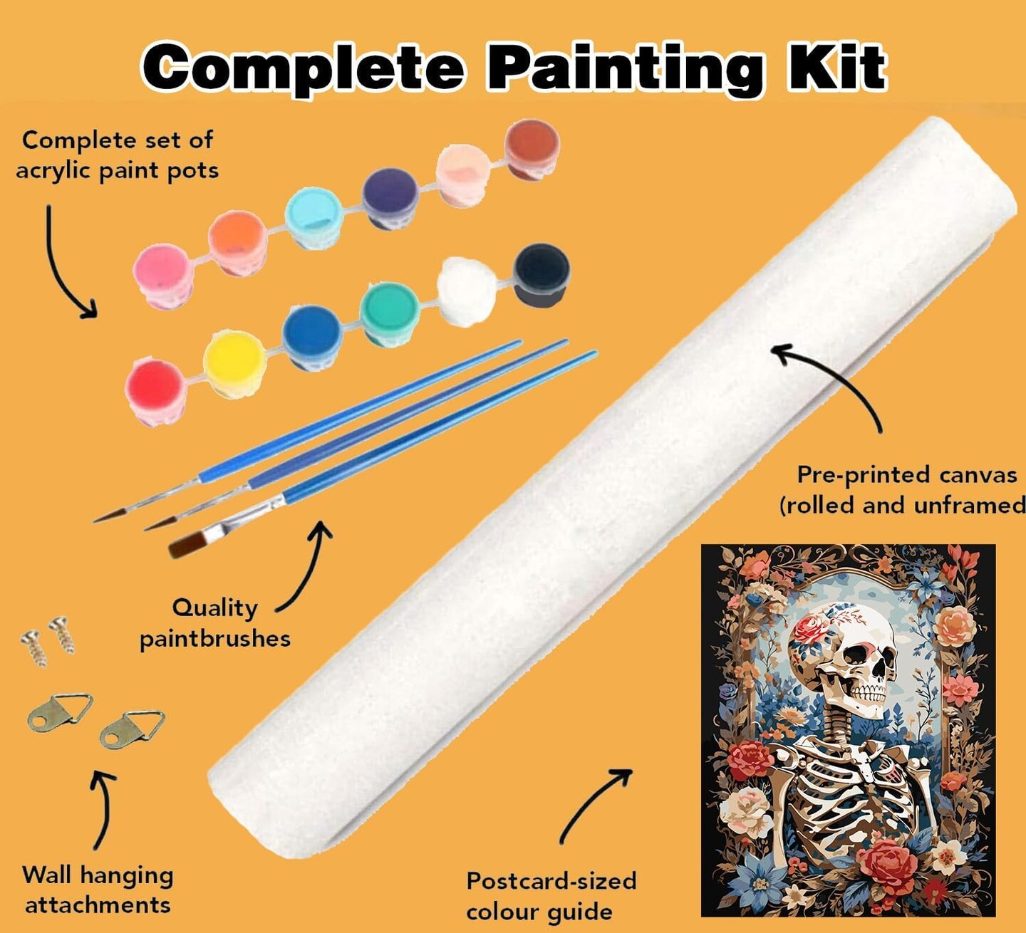 Paint by Numbers Kits for Adults Beginners- Easy Canvas Skull Paint by Number for Home Decor and Gifts 16X20 inch (Skeleton)