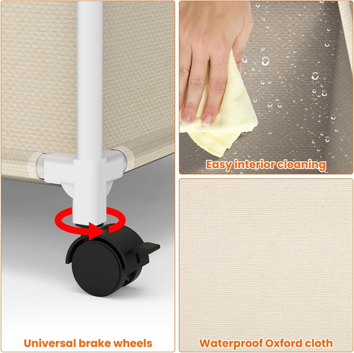 32Gal Large Laundry Hamper with Wheels - Rolling Clothes Basket, 120L Oxford Fabric Storage for Bedroom, Dorm, Laundry Room, Beige