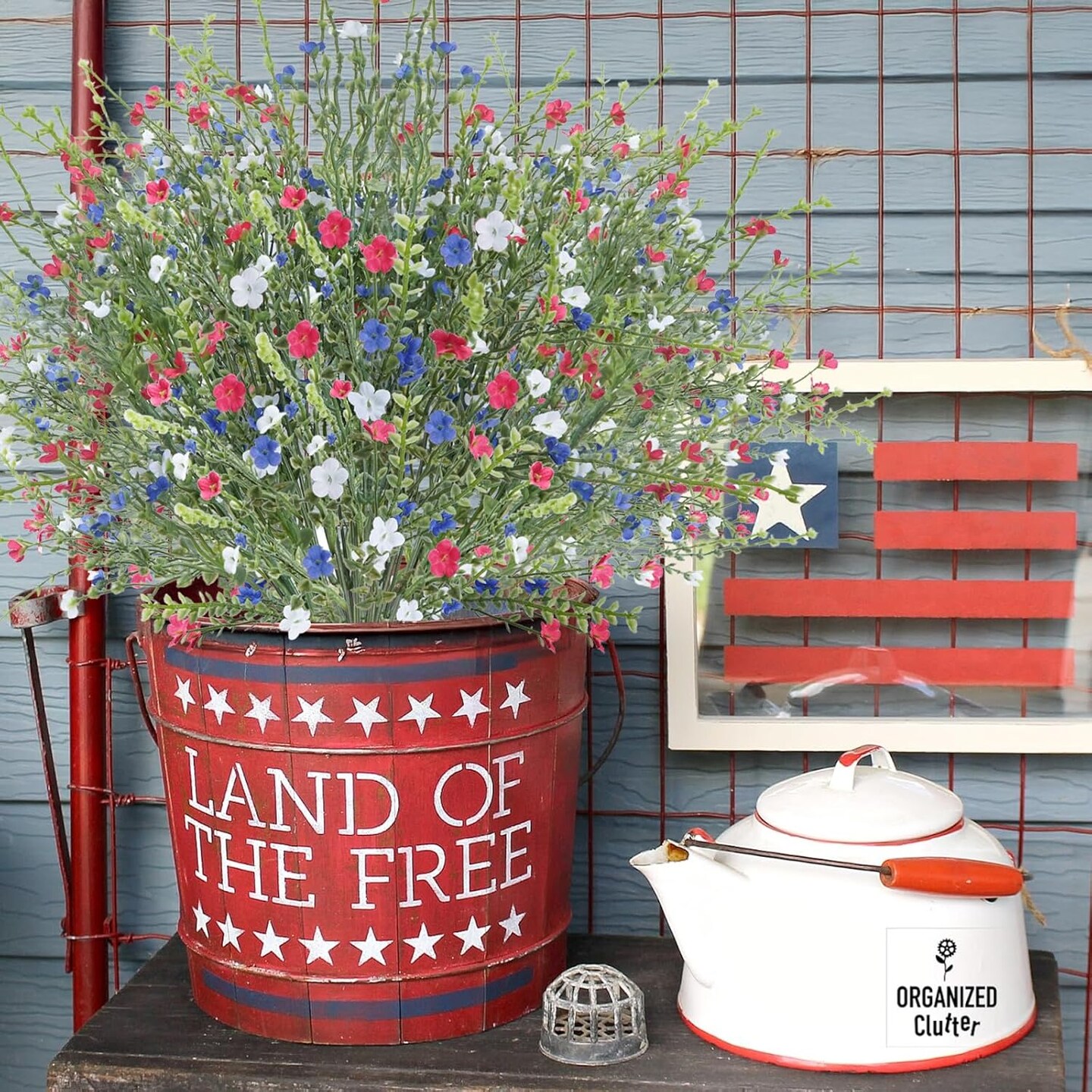 4th of July Artificial Red, White, and Blue Flowers - Patriotic Fake Wildflowers for Home Decor, Table Centerpieces, Weddings, and Party Decorations